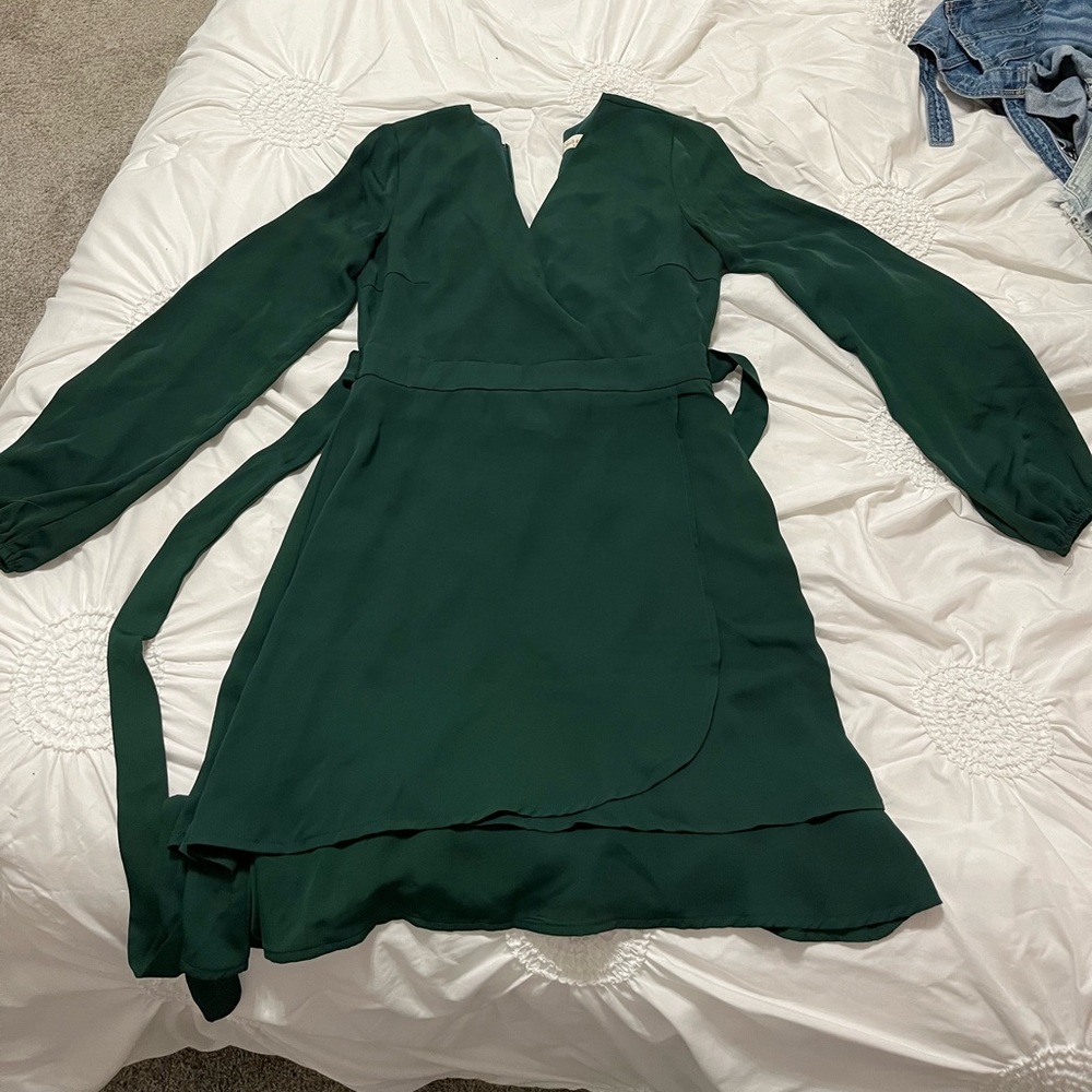 Green Long Sleeve A-Line Dress